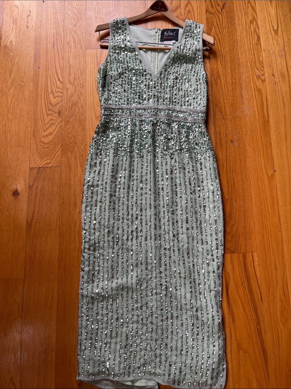 Adrianna Papell Sage Beaded V-Neck Midi Dress